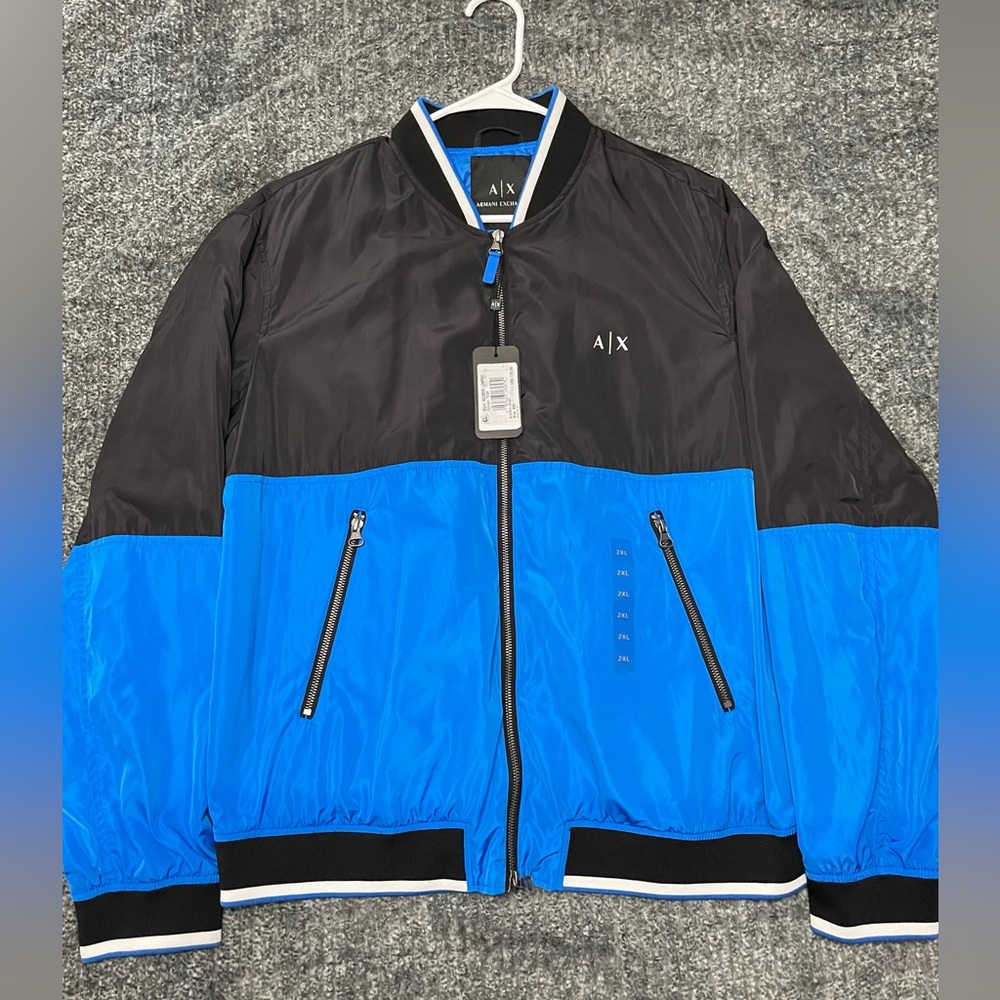 Armani Exchange Black and Blue Bomber Jacket
